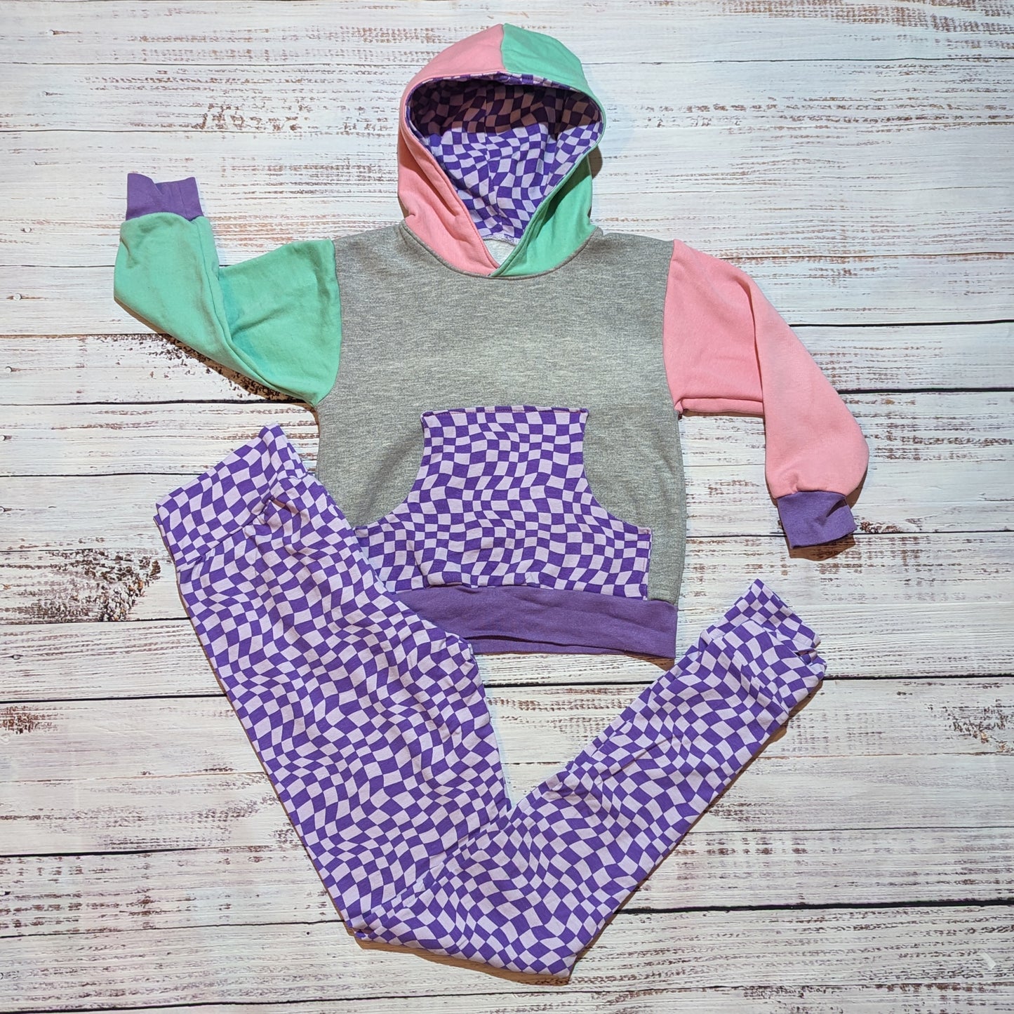 Purple trippy checked hoodie, fantastic with matching leggings.