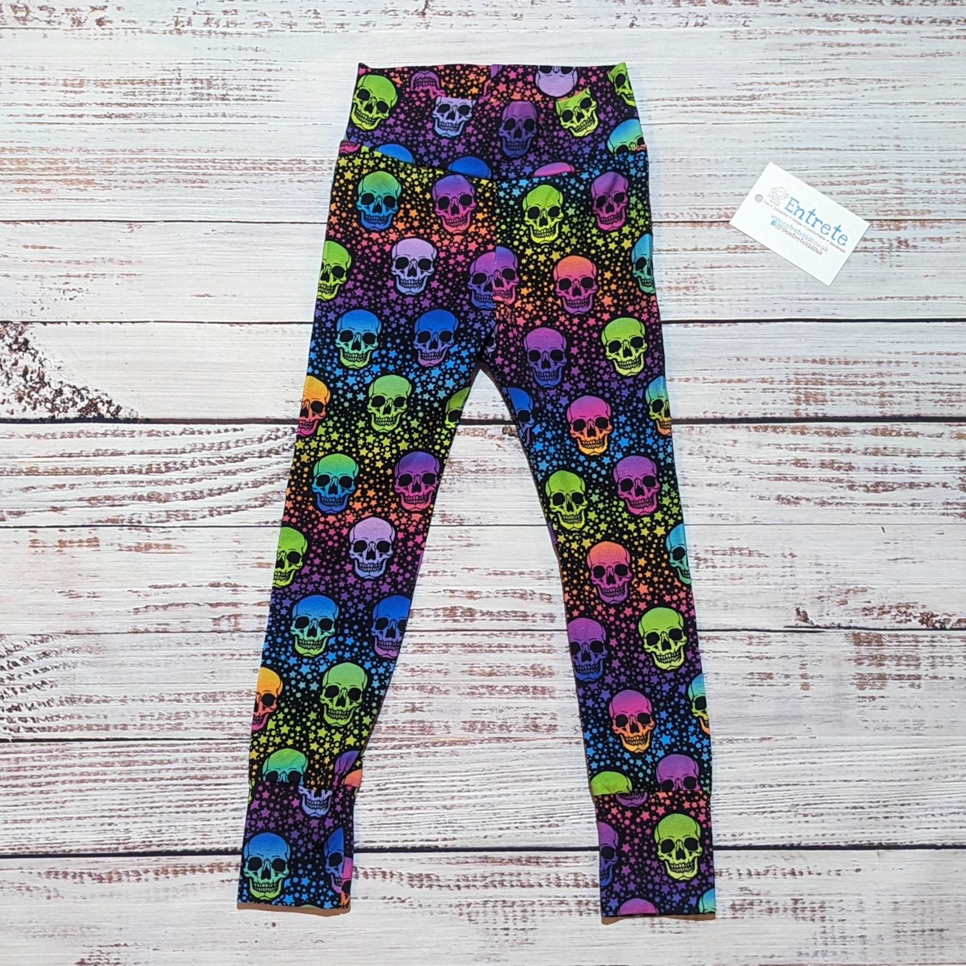 Colourful neon skulls leggings, lovingly handmade from soft and stretchy cotton jersey.