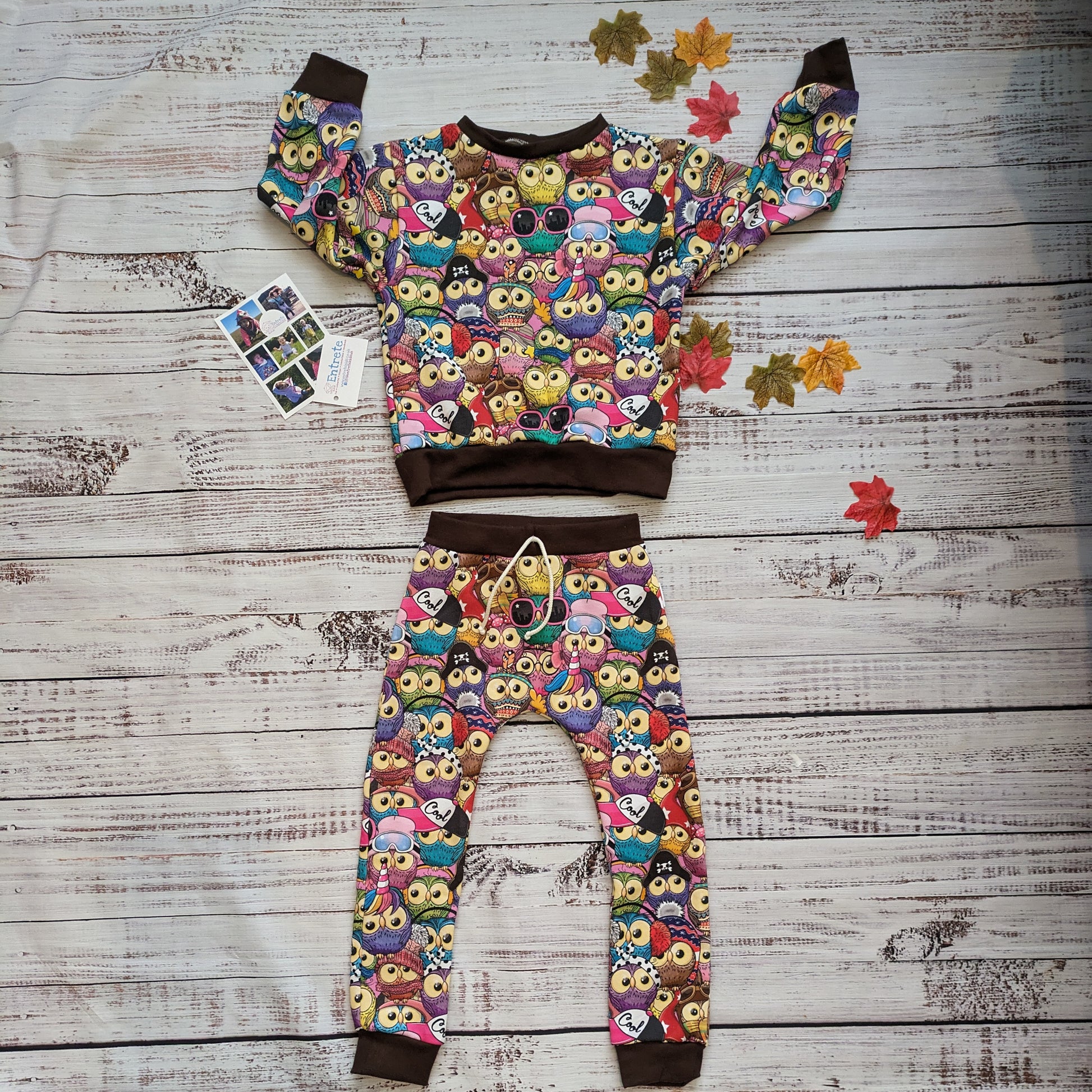 The colourful cartoon owl tracksuit. 