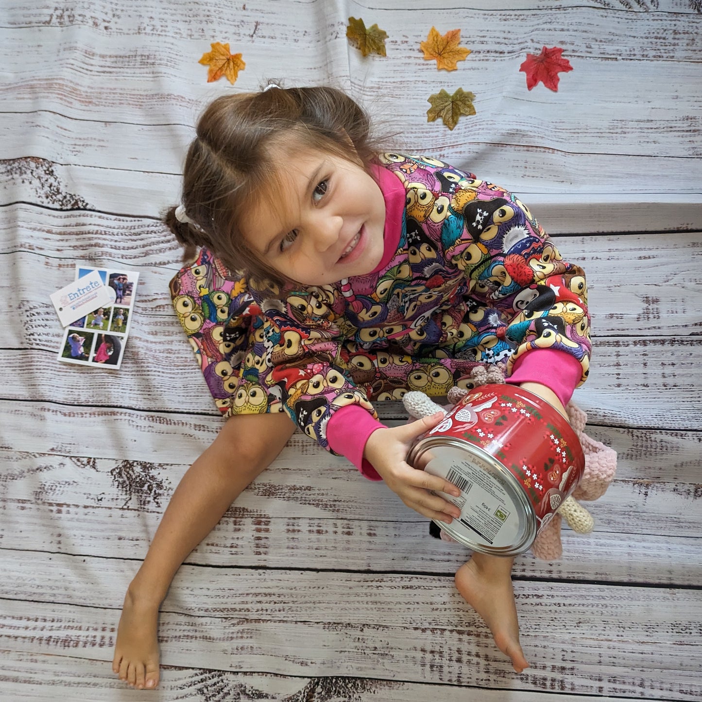 Sophie looking amazing in her colourful owls sweater dress.