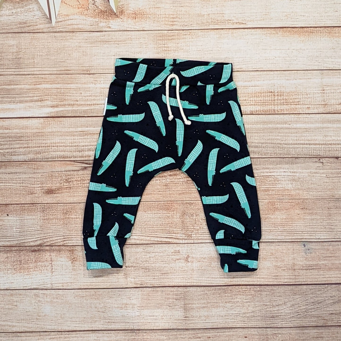 Cool crocodiles harem joggers, handmade using navy crocodiles cotton jersey.