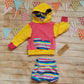 Girls pink and yellow hoodie, with cerise rainbow striped heart detailing, shown as an outfit with cerise rainbow striped shorts (sold separately)