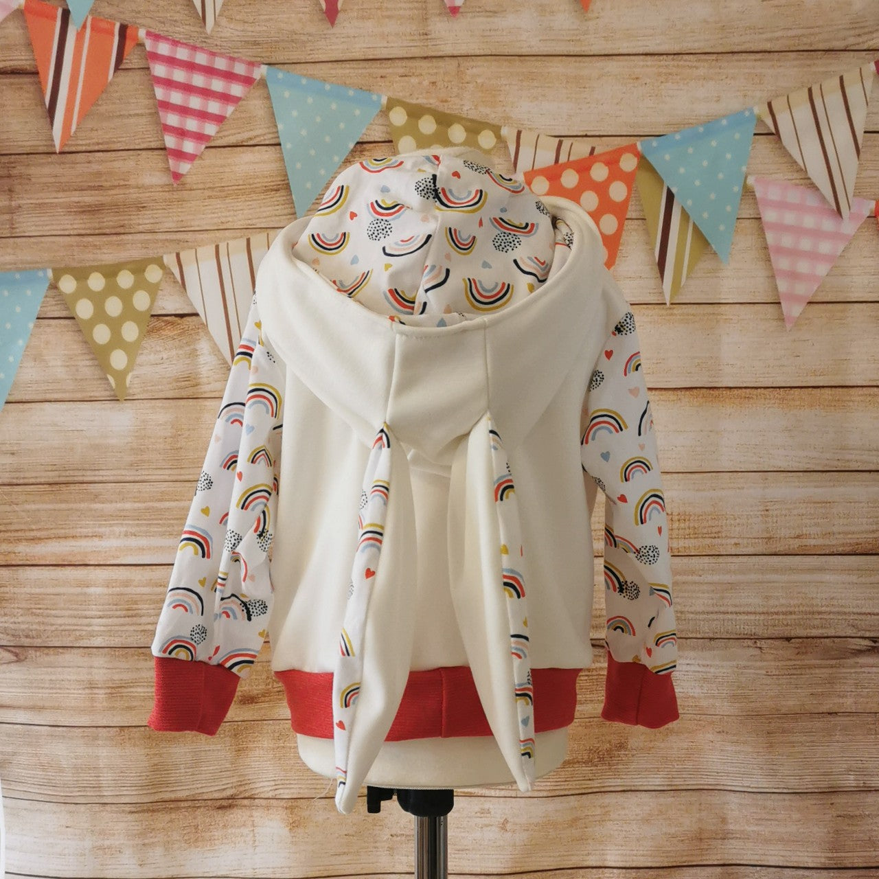 Hoodie or Sleeveless Hoodie - White Rainbow Hearts Bunny