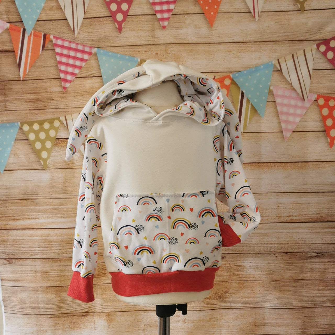 Hoodie or Sleeveless Hoodie - White Rainbow Hearts Bunny