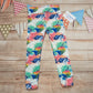 The gorgeous and colourful unicorns on white kids leggings. Handmade using unicorns on white cotton jersey.