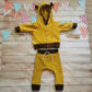 Ochre dots harem joggers shown as a set with a lion cub and ochre dots reversible hoodie. (sold separately).