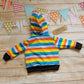 Reversible Popper Hoodie or Sleeveless - Light Grey & Red Rainbow Dinosaur / Red Rainbow Striped