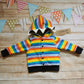 Reversible Popper Hoodie or Sleeveless - Light Grey & Red Rainbow Dinosaur / Red Rainbow Striped