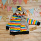 Reversible Popper Hoodie or Sleeveless - Light Grey & Red Rainbow Dinosaur / Red Rainbow Striped