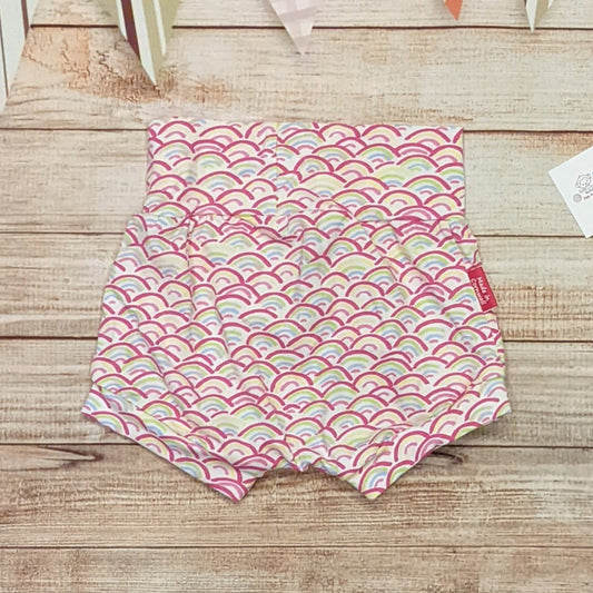 The adorable mini rainbows shorts. Handmade using mini rainbows on white cotton jersey.