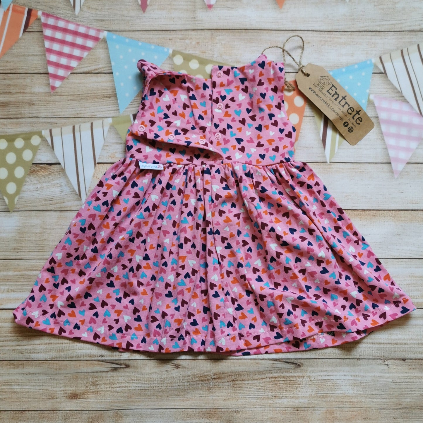 Girls Babies Back Popper Dress Pink Mini Hearts 3 6 9 12 Months Entrete Kids