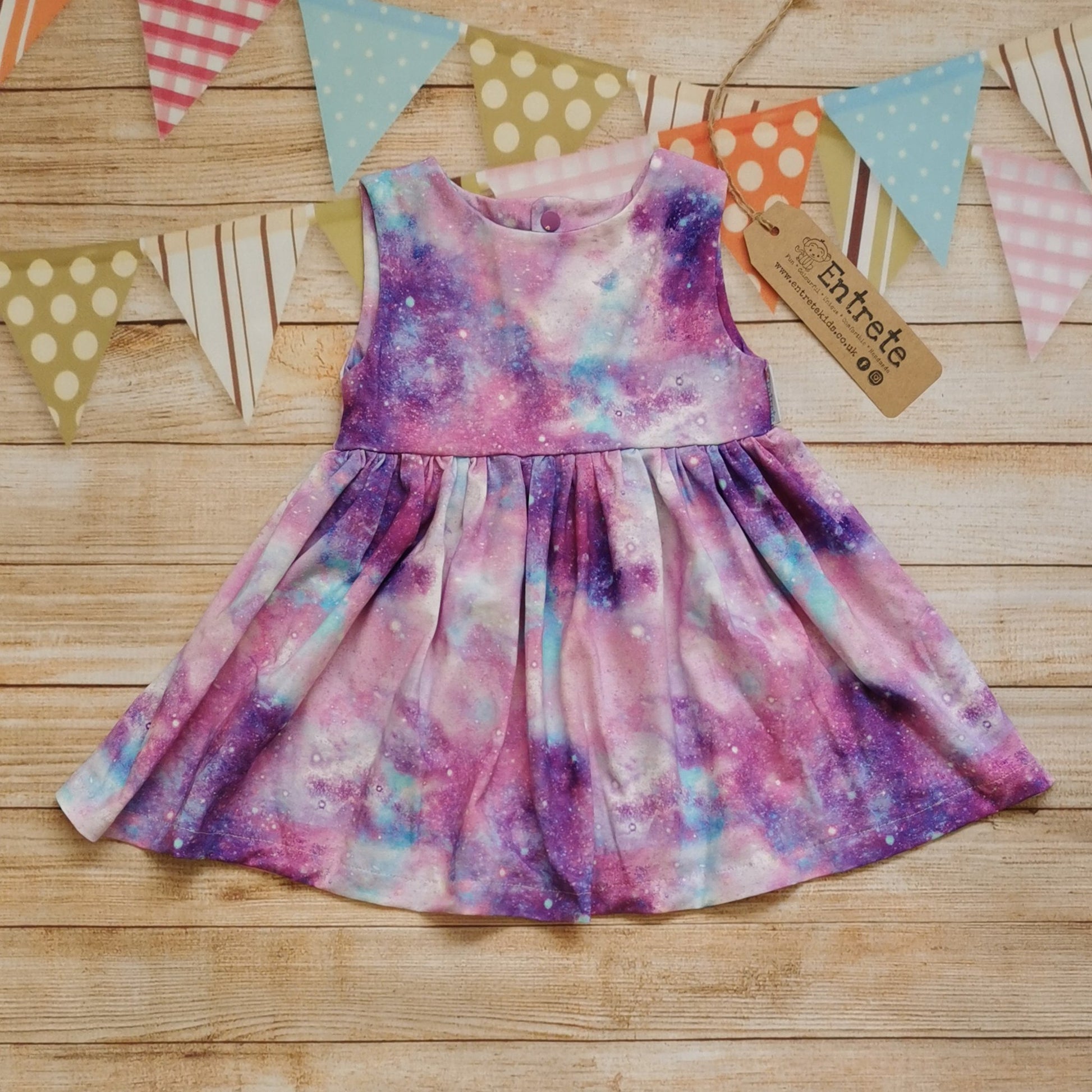 Pink marbled galaxy sleeveless dress. Handmade using pink marbled galaxy cotton jersey.