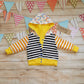 Reversible Popper Hoodie - Colourful Rainbows & Striped/Yellow