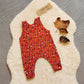 Rear of the autumnal red mini hearts romper. Handmade using red mini hearts cotton jersey.