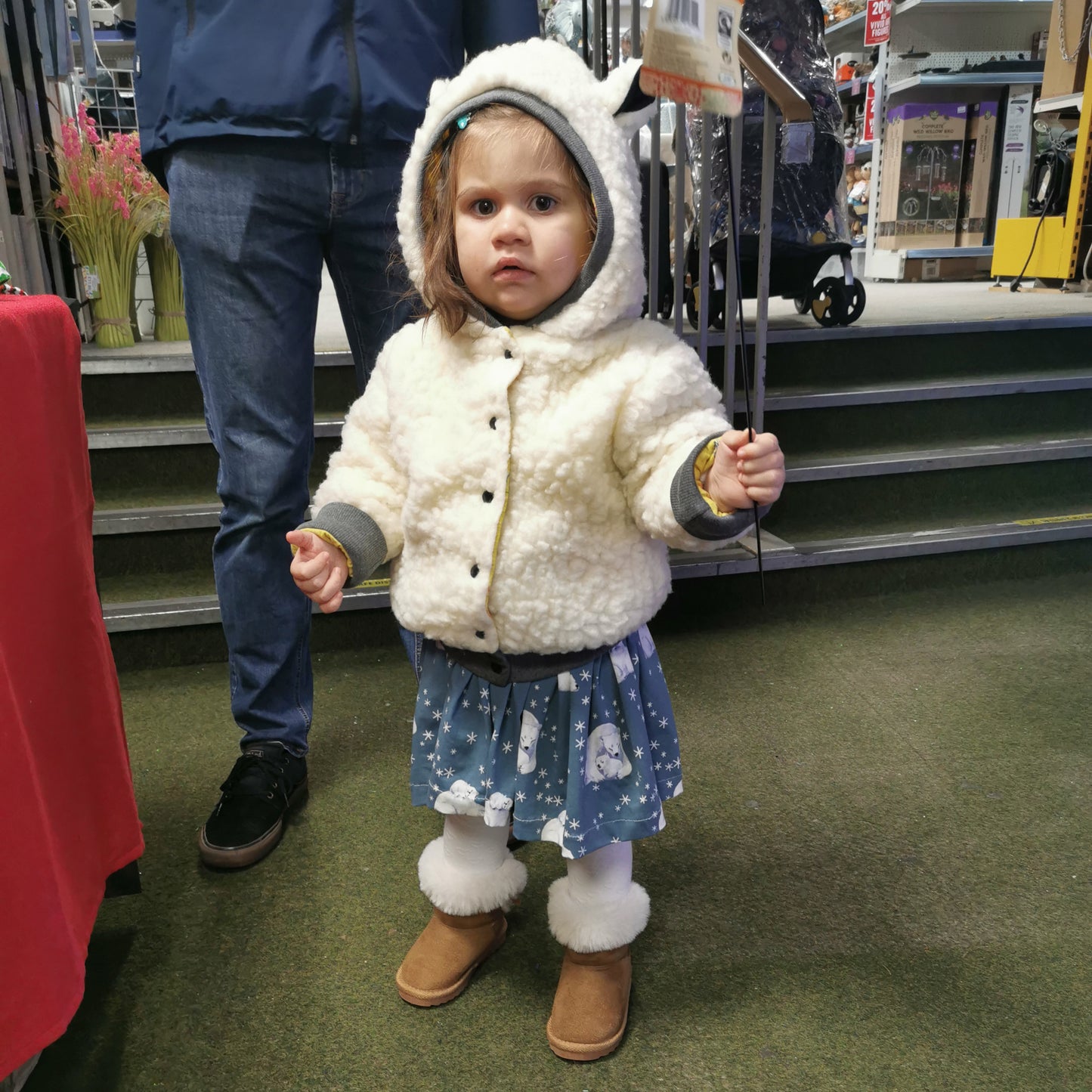 Sophie looking incredible in her dusty blue polar bears dress, teamed with a matching sherpa hoodie. (sold separately)